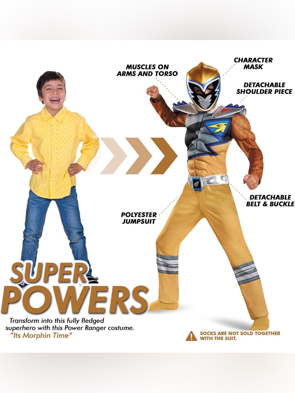Power Rangers Dino Super Charge Gold Ranger Boys Costume Small (4/6) NEW - Picture 3 of 13